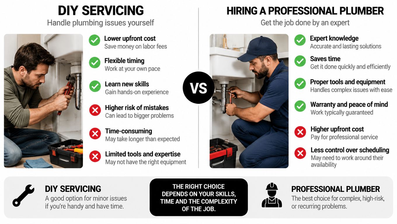 A comparison chart showing the pros and cons of DIY plumbing versus hiring a professional plumber.