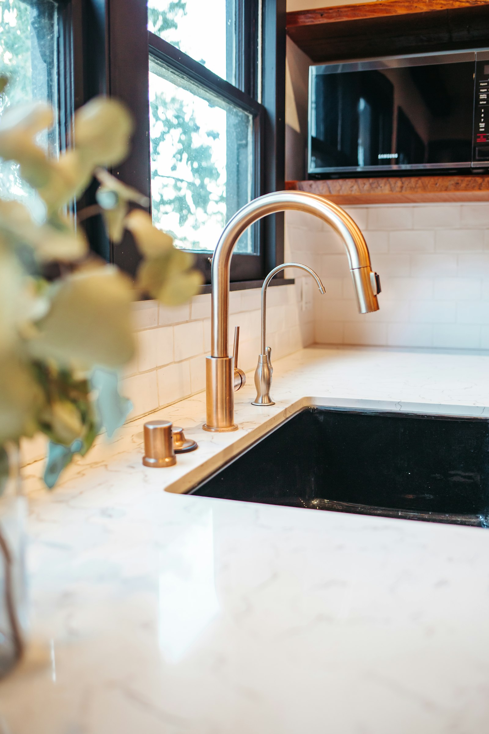Brushed brass kitchen tap